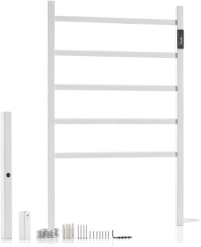Chauffage Sèche-Serviettes électrique, Radiateur, Porte-Serviettes sur Pied ou Mural - Basse Consommation 60W - Température 55ºC - 5 Barres - Minuterie - Blanc