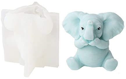 Xidmold Molde de silicona 3D de elefante, forma de vela, molde de jabón, molde de silicona para fondant, decoración de tartas, chocolate, jabón, velas de cera de soja, artesanía (B)