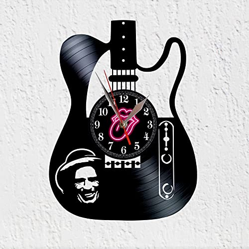 VINY WOODY Schallplattenuhr aus Vinyl Elektrische Gitarre Rock and Roll Vinyl-Disco-Uhr Blues Rock Rhythm and Blues Uhr Neue Wanddekoration Originelles Geschenk