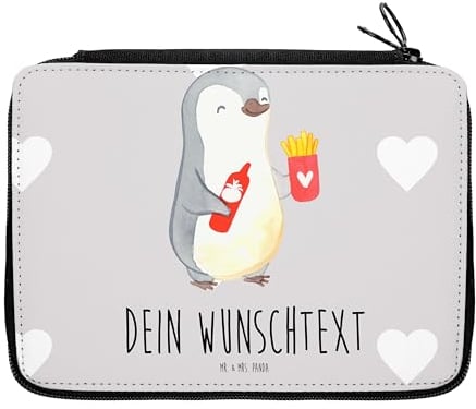 Mr. & Mrs. Panda Personalisierte Federmappe Pinguin Pommes - Personalisierte Geschenke, Federmäppchen Bedruckt, Personalisierte Stiftetasche,
