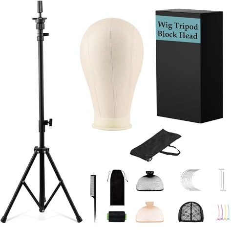 xnicx 23 Perückenkopf und Perückenständer Set,Perückenständer mit Perückenkopf, Wig Staand für Perückenherstellung,Inklusive Perückenkappen Clips,T-Pins,C Nadeln,Tragetasche,Haarkamm(95-129cm)