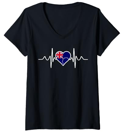 Cookinseln Flagge Herz Cookinseln Geschenke Liebe Cookinseln T-Shirt mit V-Ausschnitt