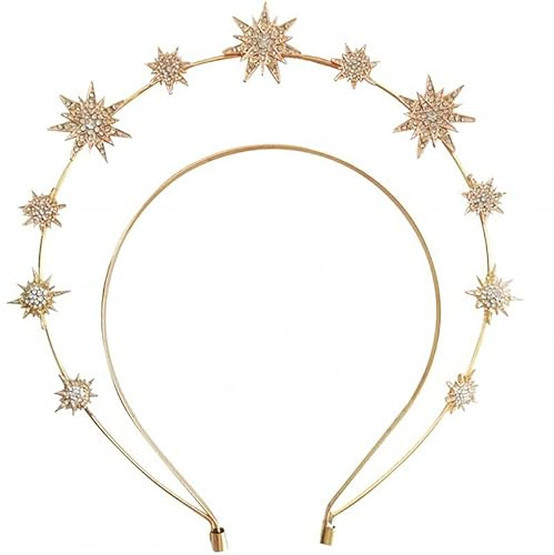 Reaky Strass-Halo-Kronen-Stirnband, geschichtet, goldene Sternkrone, Stirnbänder,Halo-Krone, Kostüm, Boho, Braut, Kopfbedeckung für Frauen und Mädchen