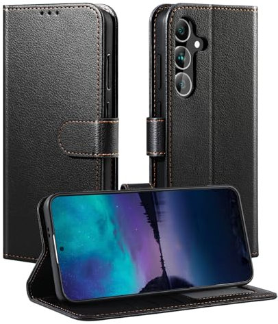 LETREEN Handyhülle für Samsung Galaxy S24 5G Hülle Premium Lederhülle Klappbar Flip Case Tasche Magnet Kartenfach Standfunktion Klapphülle Schutzhülle für Samsung Galaxy S24 - Schwarz