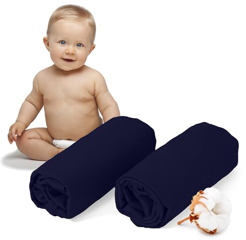 Dreamzie - 2er-Set Spannbettlaken 60x120-70x140 cm - Oeko-Tex Zertifiziert, 100% Baumwolle, atmungsaktives Spannbetttuch Jersey Baby, 150 g/m² - Dunkelblau