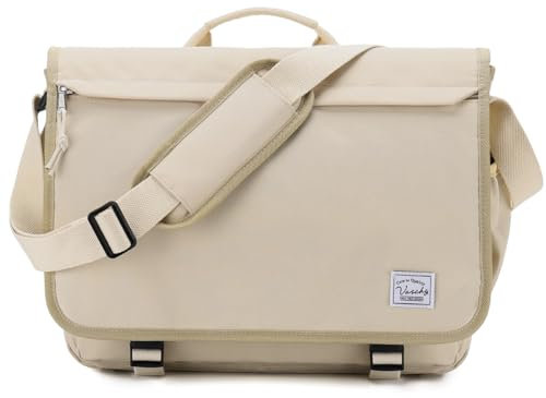 VASCHY Bolso Hombre Bandolera, Bolso Universidad Ligero Bolsa Ordenador Portátil 15.6 Pulgadas Bolso Mensajero Impermeable Maletín Adulto Adolescente para Trabajo Negocio Viaje Esculea, Albaricoque