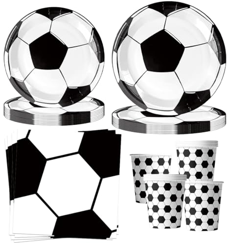 50 Stück Fußball Partygeschirr, Fussball Geburtstag Geschirr, Fußball Pappteller Becher Servietten, Fussball Deko Geburtstag Mädchen Junge Kindergeburtstag für 10 Gäste