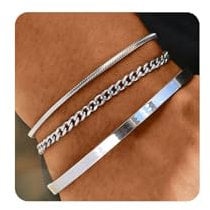 Halora Mens Bracelets, Silver Bracelet for Men Stainless Steel Chain Bangle Bracelets Mens Jewellery Valentines Gifts for Him