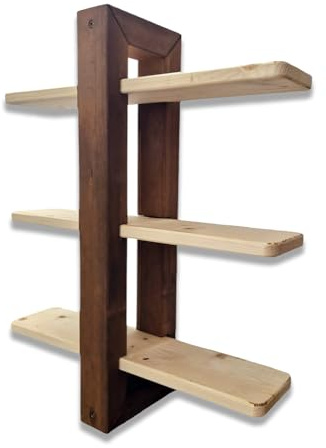 SUNWOOD Wandregal aus Massivholz, schwebend, mit 3 verschiebbaren Regalböden, 48 x 12 x 59 cm, Farbe Teak und Natur