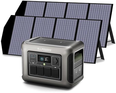 Centrale Elettrica Portatile ALLPOWERS R1500, con 2 Pannelli Solari da 140W, 1152Wh LiFePO4, 1800W(3000W Picco) Power Station, Generatore di Corrente Portatile Silenziosa, UPS, per Campeggio Emergenze
