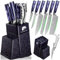 FULLHI 8-Piece Block Knife Set, Chef's Knife Set with Block and Sharpener, Kitchen Knives Set, Multicoloured Handle, Gifts for Men Women (Purple Resin)