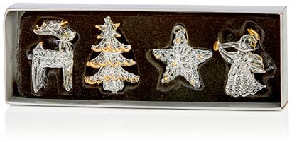 Premier Luxury Glass Christmas Hanging Decorations - Set of 4 - Angel, Reindeer, Star, Tree Ornaments - 5cm Baubles