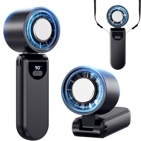 PKBD Mini Ventilateur Portable, Petit Ventilateur Bureau 5 Vitesses, Turbo Rafraîchissant, 45db Ultra-Silencieux, LED, USB Ventilateur Rechargeable pour Bureau/Extérieur, Noir