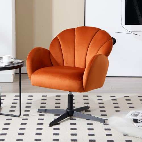 Ya-Home Loungesessel Ohrensessel 360°Drehbar, Muschelförmiger Sessel Polsterstuhl Lesesessel Samt für Wohnzimmer Schlafzimmer Büro, Mandarinenbraun