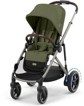 CYBEX Gold Kinderwagen e-GAZELLE S, Ab Geburt bis ca. 4 Jahre, Max. 22 kg (Single-Modus) / 2x 22 kg (Duo-Modus), All-in-1-System mit E-Antrieb und 20+ Konfigurationen, Moss Green