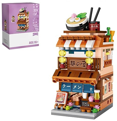 TBRICKFUNR Modular Haus Bausteine, 412 Teile Mini Japanische Ramen Haus Ziegel Modell, DIY Bausteine Set für Erwachsene
