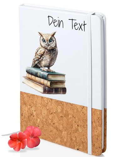 GRAZDesign Notizbuch personalisiert mit Eulen Motiv und Kork DINA 5 unliniert als Geschenk