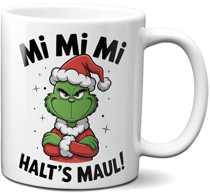 TassenKing Grinch Tasse Anti Weihnachten Spruch Ironie Sarkasmus lustige Weihnachtsbecher Geschenke für Weihnachtsmuffel MiMiMi weiß