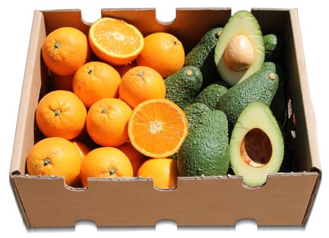 Boîte d'avocat hass et oranges | 2 kg d'avocat hass et 2 kg d'oranges, cultivées de manière durable, et expédiées directement du champ à votre maison, garantissant fraîcheur et saveur