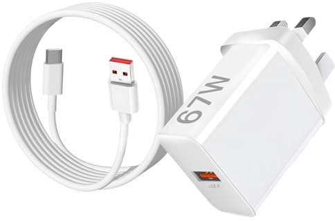 67W Fast Charger for Xiaomi 17 15 Ultra/15 Pro/15T 14T 13T 12T 14 13 12 Lite,Redmi Note 15 14 Pro+ 5G/13 12 11 10,Redmi A5 A3 15C 14C 13C,Poco X8 X7 X6 F7 F6 M8 M7 M6 USB Plug and Turbo Charging Cable