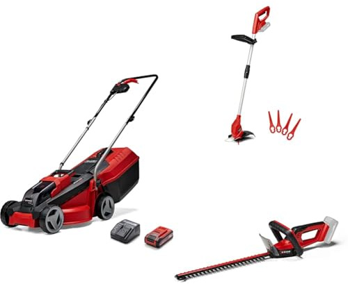 Einhell Pack 3 machines sans fil - Power X-Change (Tondeuse à gazon GE-CM 18/30 Li, Coupe-bordures GC-CT 18/24 Li, Taille-haies GC-CH 18/40 Li) + Batterie 3,0Ah et chargeur