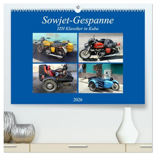 Sowjet-Gespanne - IZH Klassiker in Kuba (hochwertiger Premium Wandkalender 2026 DIN A2 quer), Kunstdruck in Hochglanz: Motorräder mit Seitenwagen der Marke IZH aus der UdSSR (CALVENDO Technologie)