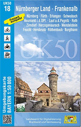 UK50-18 Nürnberger Land - Frankenalb: Nürnberg, Fürth, Erlangen, Schwabach, Neumarkt i.d.OPf., Lauf a.d.Pegnitz, Roth, Zirndorf, Herzogenaurach, ... Karte Freizeitkarte Wanderkarte)