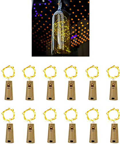 PAWARSO Flaschenlichterkette Korken, 12 Stück 2M 20LED Flaschenlicht Batterie LED Glas Korken Licht Lichterkette für Flasche für Weihnachten, Halloween, Hochzeit