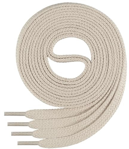 Di Ficchiano - Cordones planos de algodón 100% para zapatillas y calzado deportivo, muy resistentes, aprox. 7 mm de ancho, 45-200 cm de longitud, fabricado en Europa, Unisex, beige claro, 75 cm