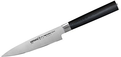 SAMURA MO-V Profi Allzweckmesser Ultra-scharf, groß, aus japanisch AUS 8 Edelstahl, 12,7 cm Klinge, mit G10 Handgriff aus Carbon, Kochmesser, Spickmesser