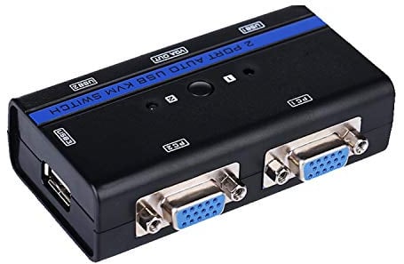 AISENS A111-0064 – KVM VGA USB Switch 1U-2PC with Cable to Control Two CPUs, Black