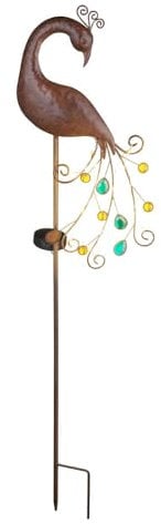 LED Solar Erspieß Steck Leuchte Garten Weg Beet Beleuchtung Pfau Lampe Bronze bunt