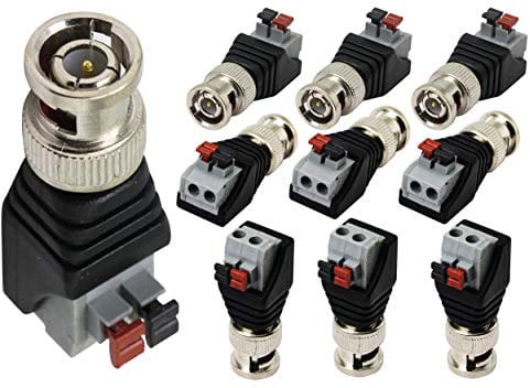 zdyCGTime BNC Video Barron Adapter, BNC Männlich auf 2 Pins/Straße Schraubenklemmen Video-Audio-Barron-Stecker für Koaxialkabel Cat5 bis CCTV-Sicherheitsüberwachung (10 Stück)