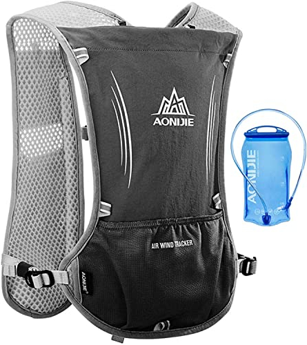 Win.Deeper 5L Sac à Dos Hydratation Marathoner Running Race Gilet d'hydratation (Noir avec 1,5 L vessie d'eau)