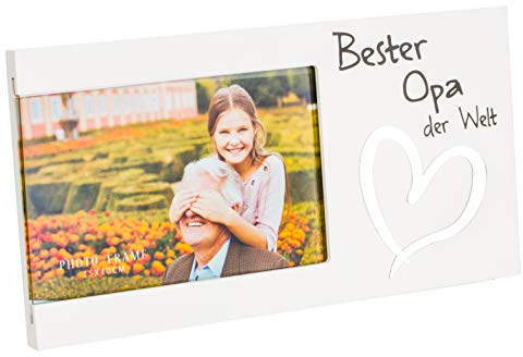 Brandsseller Bilderrahmen Fotorahmen - Bester Opa der Welt - mit Spiegelherz 25x13x1,5 cm Matt-Weiß