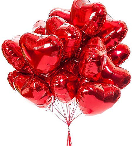 Lot de 25 ballons en aluminium Mylar en forme de cœur pour décorations de fête d'anniversaire, mariage, fiançailles, vacances, fête prénatale (rouge)