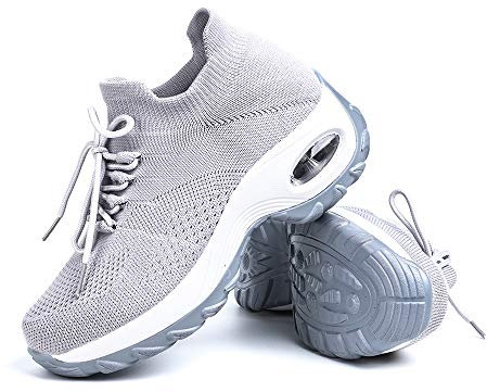 Hitmars Scarpe da Ginnastica da Donna Scarpe Sportive da Corsa Palestra Cuscino d'Aria Grigio 1-EU40