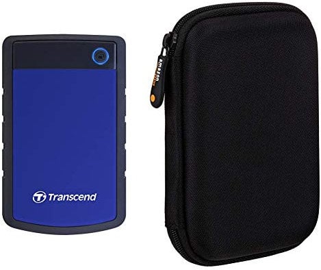 Transcend StoreJet H3B 2TB Rugged External Hard Drive & Amazon Basics External Hard Drive Case