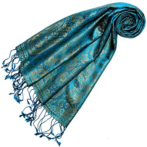 Lorenzo Cana Seidenschal für Frauen Schal 100% Seide gewebt Damenschal elegant Paisley Muster Türkis Gold 78646