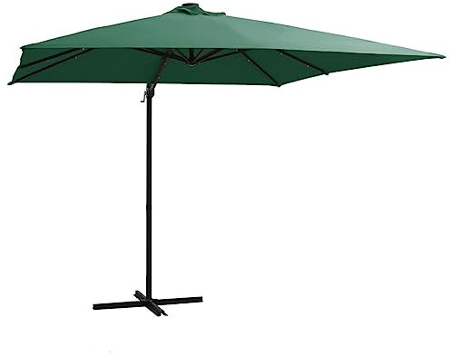 vidaXL Parasol de Jardin en Porte-à-faux avec Lumières LED et Mât en Acier, Pare-soleil de Patio, Abri de Soleil Terrasse, 250x250 cm Vert