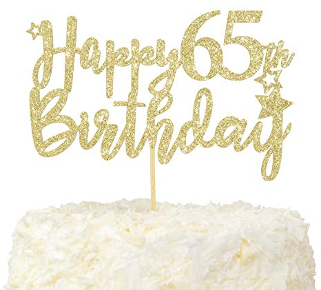 LOVENJOY 65. Geburtstag Mann und Frau Tortendeko Hallo 65 Gold Glitzer Happy 65th Birthday Cake Topper für Party Dekoration