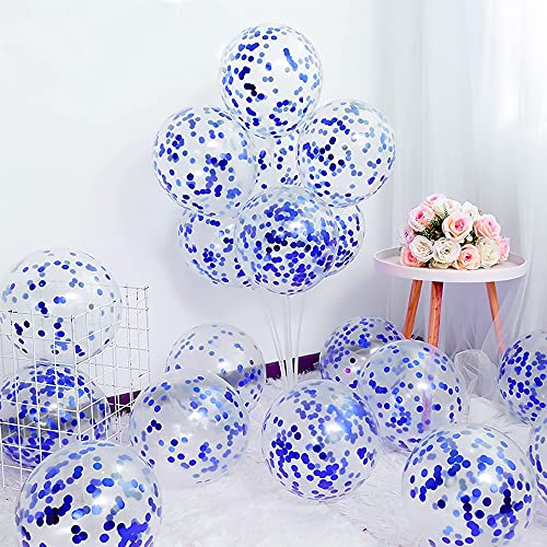 Unisun Konfetti Luftballons, 20 Stück Blau Pailletten Ballons Set 12 Zoll Latex Party Ballon für Geburtstag Hochzeit Baby Shower Jubiläum Feiern Partydekorationen