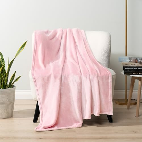 PAVILIA Coperta in pile rosa chiaro per divano, in morbida flanella pelosa, per divano, coperta di lusso in microfibra, coperta decorativa per la casa, 50 x 60 cm