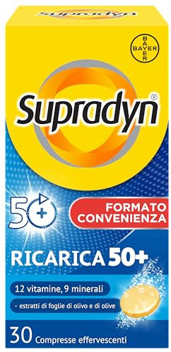 Supradyn Ricarica 50+ Integratore Multivitaminico Completo Vitamine E Minerali Con Vitamina B12, C, D, Zinco Per Stanchezza Fisica E Concentrazione Dai 50 Anni Uomo E Donna, 30 Compresse Effervescenti