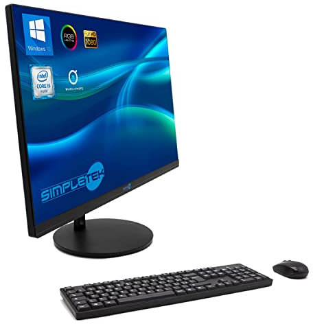 Simpletek All in One AiO 24 Zoll FHD Core i5 bis 3,1 GHz Windows 10 8 GB RAM 240 GB SSD | Basis Wireless LED RGB Kit Maus Tastatur Webcam PopUp Lautsprecher integriert PC Computer Haus Arbeit