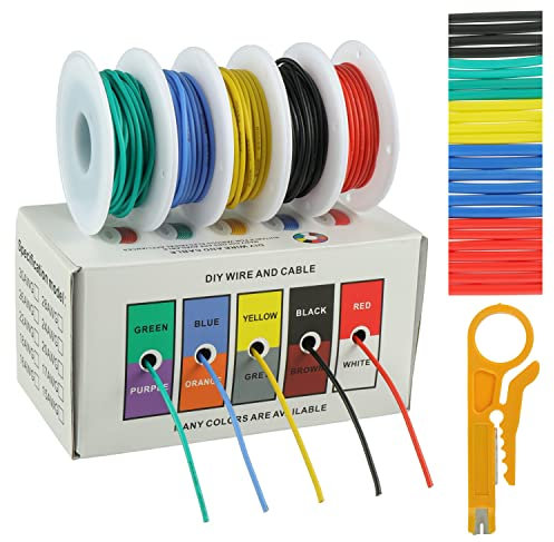 BOJACK 20 AWG Silikonkabel-Set, Verzinnter Kupferlitzendraht 300 V Silikon Elektrischer Draht Kabel Kit 20 φ3mm Schläuchen (5 Farben, je 6 Meter, 20 AWG), Für DIY Modelle Haushaltsgeräte Usw