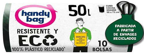 Handy Bag Bolsas de Basura Resistente y Eco 50L, 95% Material Reciclado, Extra Resistentes, 10 Bolsas