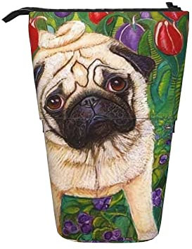 Teleskop-Federmäppchen, Tulip Bush Apricot Pug Cute Stand Pencil Holder With Zipper Makeup Bag Pencil Po Pen Bag