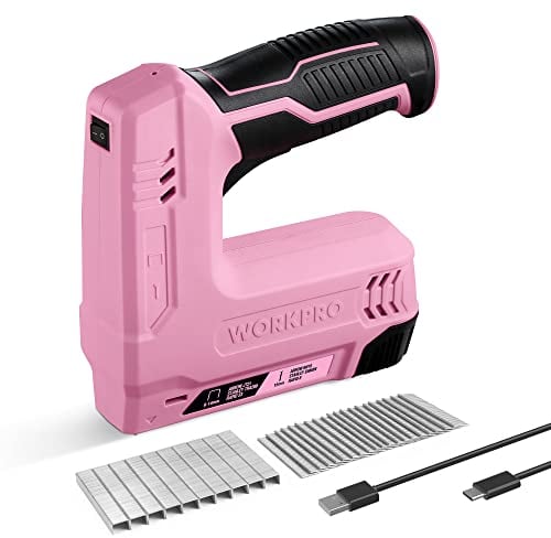 WORKPRO Cucitrice senza fili 3,6 V 2000 mAh con 2000 graffette, pinzatrice multifunzione 2 in 1, compatibile con chiodi e graffette tipo 53, 8 per progetti fai da te in arredamento, falegnameria(rosa)