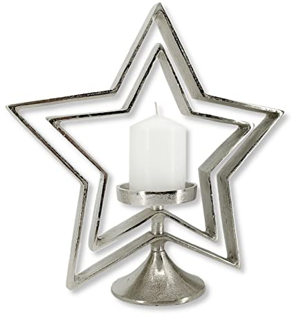 Metall Kerzenhalter 3D-Stern Silber 36cm Kerzenständer Stumpen-Kerzen Teelicht Gross Tisch Deko